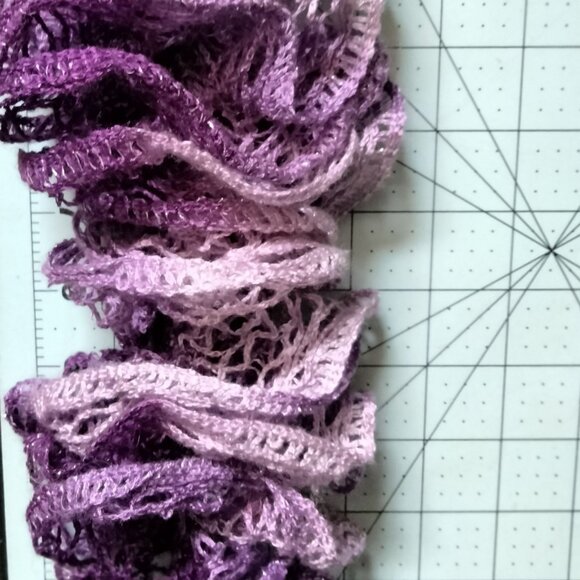 Handmade Purple Ruffle Scarf 4x56 I Lightweight Crochet Lace Boho Festival - Picture 4 of 4
